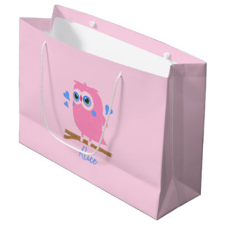 Cute Personalised PInk Owl Gift Bag