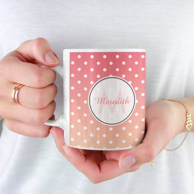 Cute Personalised Pink Polka Dot Ombre Coffee Mug (Creator Uploaded)