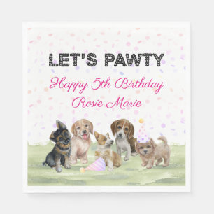 Cute Personalised Pink Puppy Dog Birthday Party Napkin