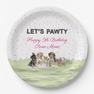Cute Personalised Pink Puppy Dog Birthday Party Paper Plate