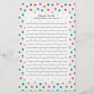 Cute Personalised Pink Purple Blue Dots on White Stationery