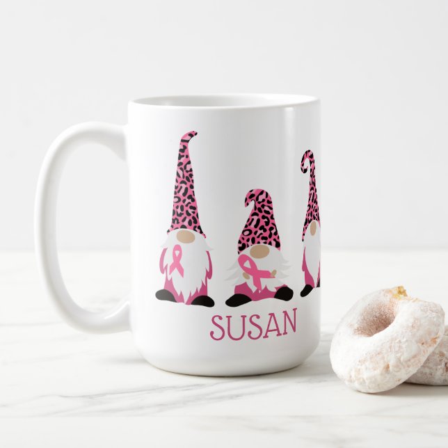 Cute Personalised Pink Ribbon Coffee Mug (With Donut)