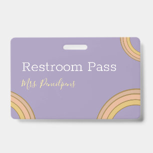 Cute Personalised Purple Boho Rainbow Hall Pass  ID Badge