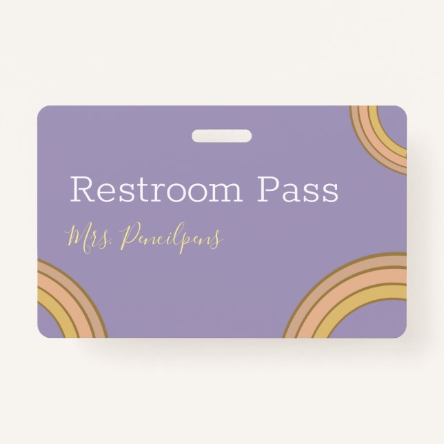 Cute Personalised Purple Boho Rainbow Hall Pass  ID Badge (Front)