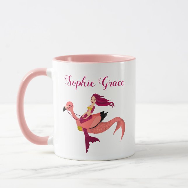 Cute Personalised Purple Mermaid & Pink Mermingo Mug (Left)