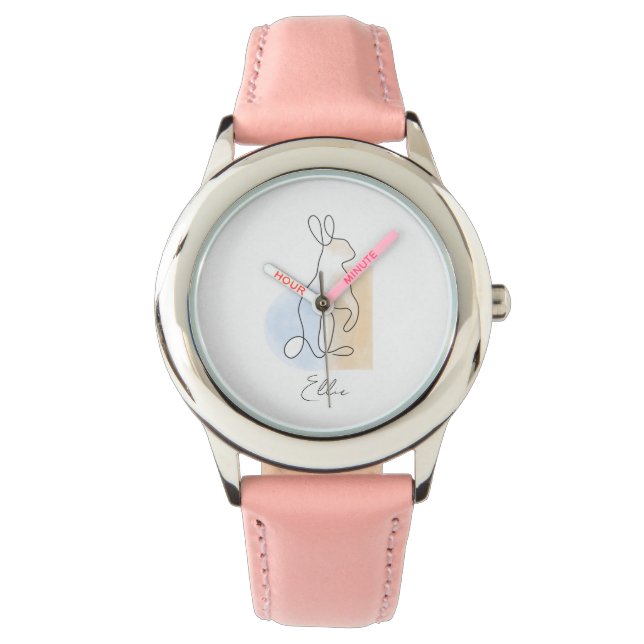 Cute personalised rabbit line drawing kids watch (Front)