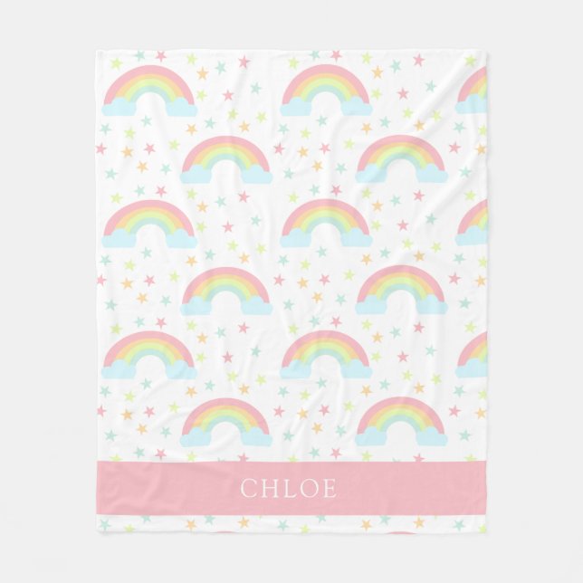 Cute Personalised Rainbow Stars Pastel Cloud Sweet Fleece Blanket (Front)