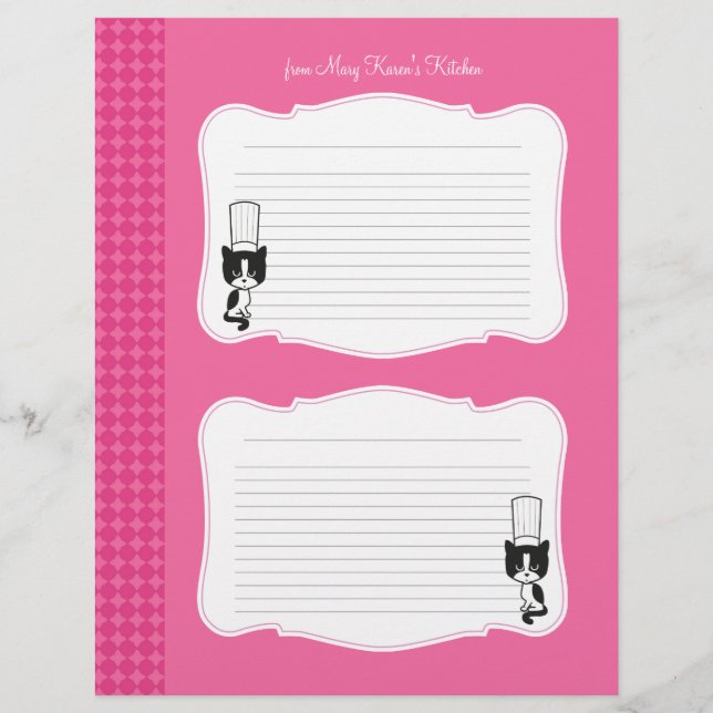Cute Personalised Recipe Pages (Front)