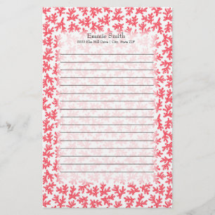Cute Personalised Red and White Coral Ocean Theme Stationery