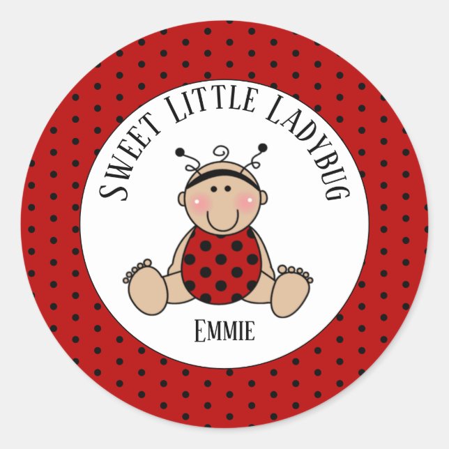 Cute Personalised Red Black White Baby Ladybug    Classic Round Sticker (Front)