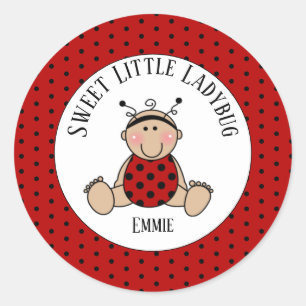 Cute Personalised Red Black White Baby Ladybug    Classic Round Sticker