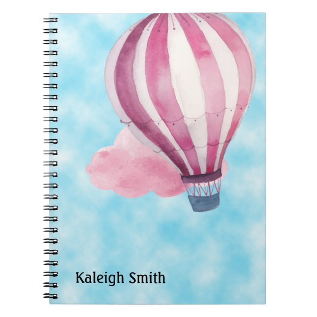 Cute Personalised Red White Hot Air Balloon Notebook (Front)