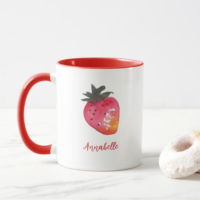 Cute Personalised Red White Valentine Strawberry  Mug (With Donut)