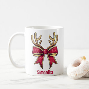 Cute Personalised Reindeer Bow Christmas  Coffee Mug