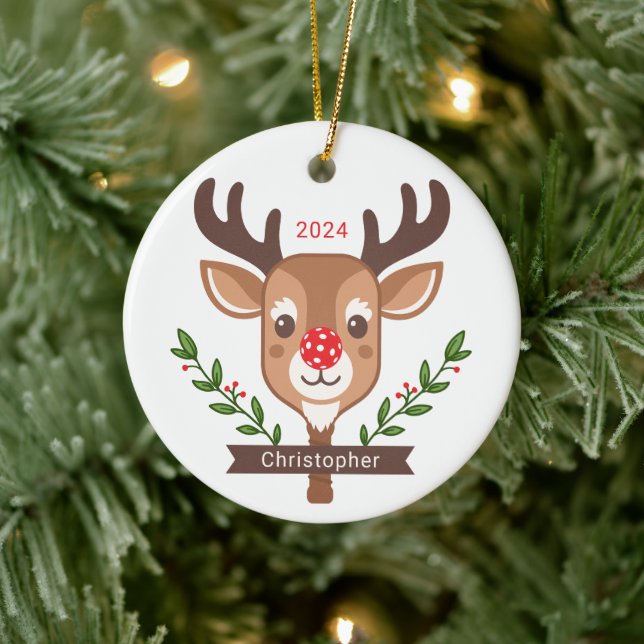 Cute Personalised Reindeer Pickleball Ornament (Tree)