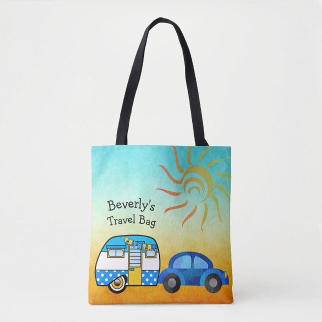 Cute Personalised Road Trip Travel Tote Bag (Front)