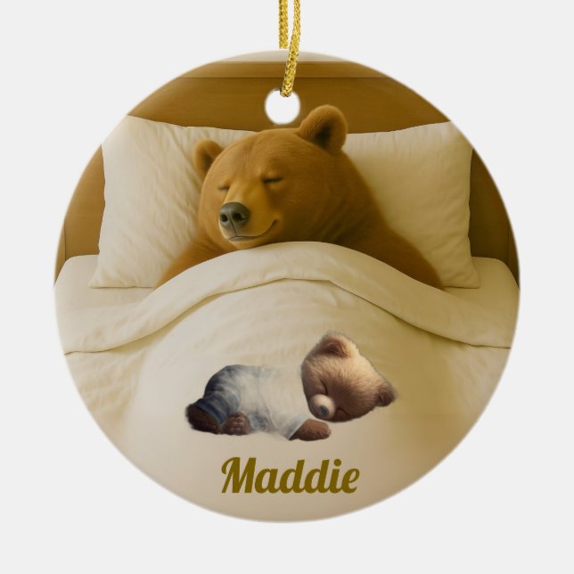 Cute Personalised Round Bear Acrylic Ornament (Front)