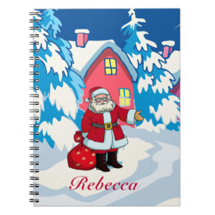 Cute Personalised Santa on a Snowy winter scene Notebook