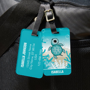 Cute Personalised Sea Turtle Luggage Tag