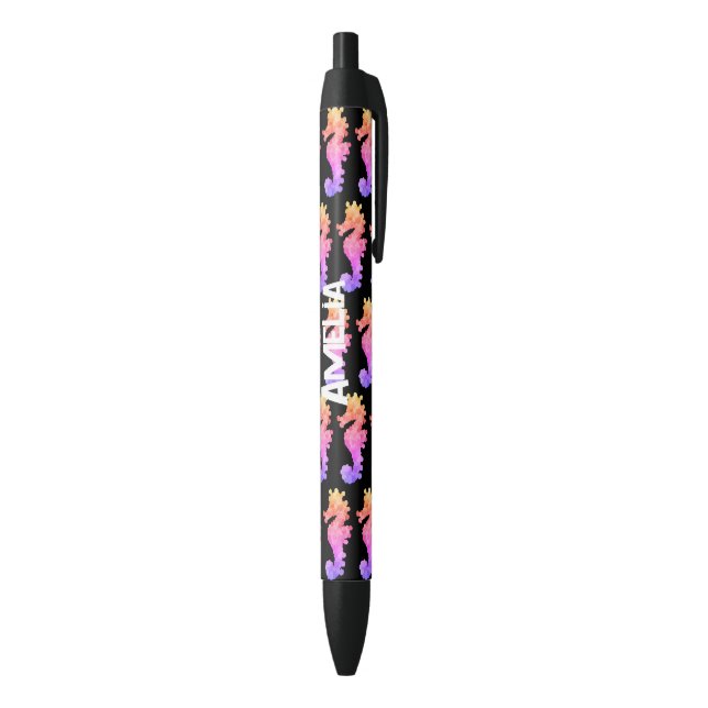 Cute Personalised Seahorse Black Ink Pen (Bottom (Vertical))