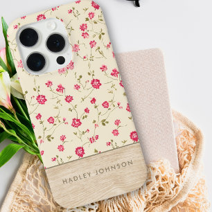 Cute Personalised Shabby Chic Floral Wood Monogram iPhone 15 Pro Case