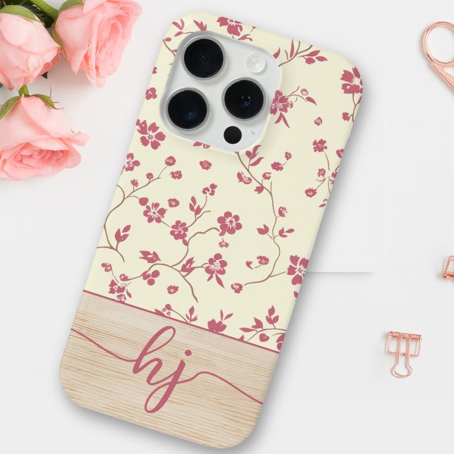 Cute Personalised Shabby Chic Floral Wood Monogram Case-Mate iPhone Case (Creator Uploaded)