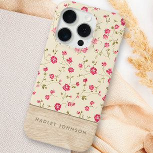 Cute Personalised Shabby Chic Floral Wood Monogram iPhone 15 Pro Case