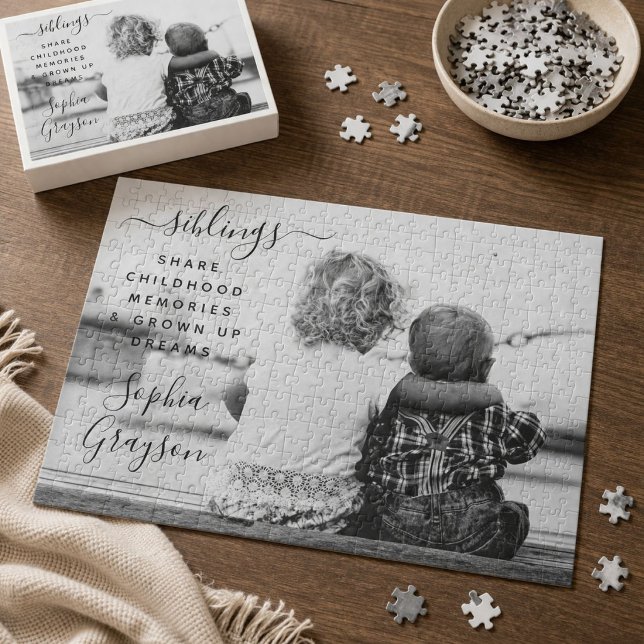 Cute Personalised Sibling Photo Quote Jigsaw Puzzle (Creator Uploaded)
