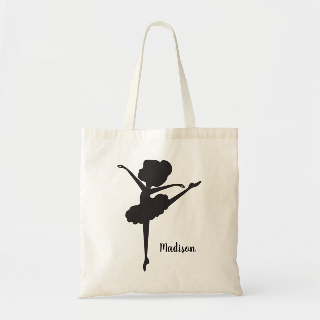 Cute Personalised Silhouette Ballerina Tote Bag (Front)