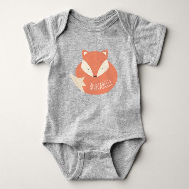 Cute Personalised Sleeping Fox Baby Bodysuit (Front)