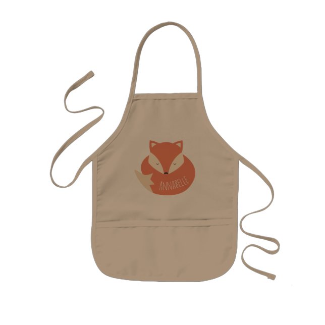 Cute Personalised Sleeping Fox Kids Apron (Front)
