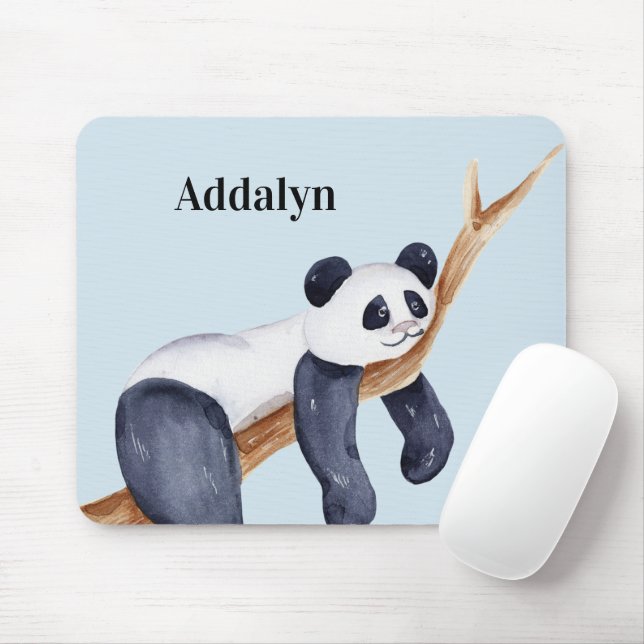 Cute Personalised Sleepy Panda Bear in Tree Mouse Mat (With Mouse)