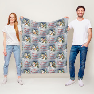 Cute Personalised Snowman Guitar Christmas Fleece Blanket