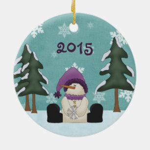 Cute Personalised Snowman in Woods Christmas Ceramic Tree Decoration