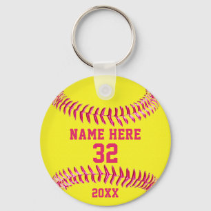 Cute Personalised Softball Keychains 3 Text Boxes