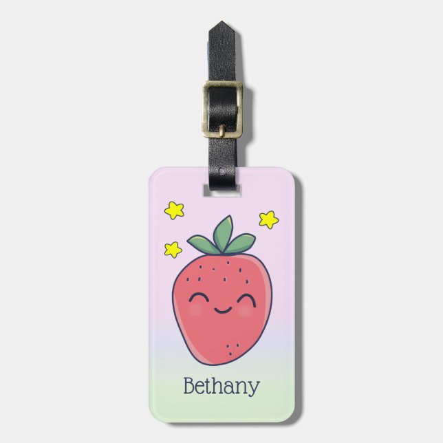 Cute Personalised Strawberry Luggage Tag (Front Vertical)