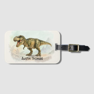 Cute Personalised T-Rex Luggage Tag with Name