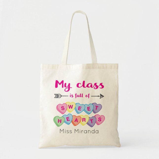 Cute Personalised Teacher Appreciation Valentines Tote Bag (Front)