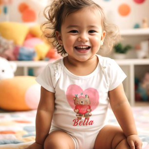 Cute Personalised Teddy Hearts Kids Valentines Day Baby Bodysuit