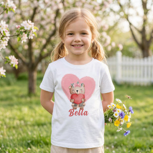 Cute Personalised Teddy Hearts Kids Valentines Day T-Shirt
