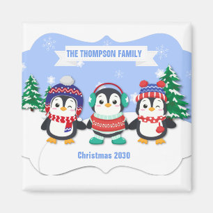 Cute Personalised Three Penguins Christmas Magnet