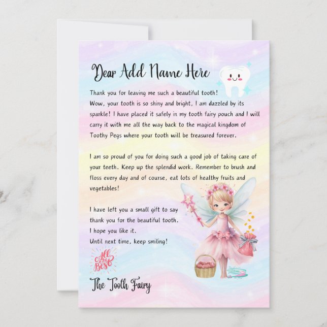 Cute Personalised Tooth Fairy Letter For Kids Invitation (Front)