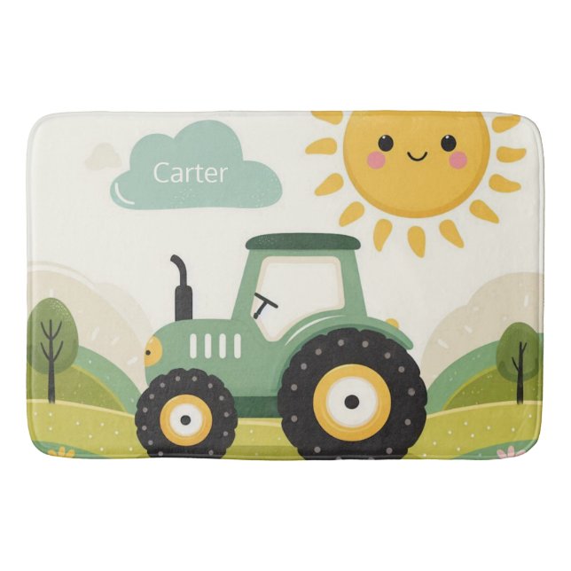 Cute, personalised tractor/farm bath mat (Front)