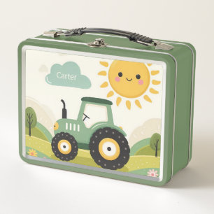 Cute, personalised tractor/farm metal lunch box