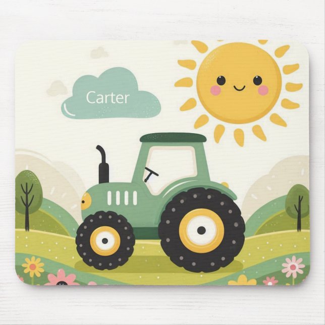 Cute, personalised tractor/farm mouse mat (Front)