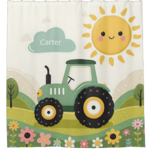 Cute, personalised tractor/farm shower curtain