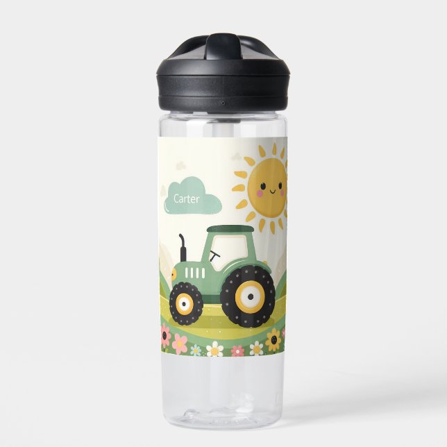 Cute, personalised tractor/farm water bottle (Front)