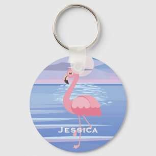 Cute Personalised Tropical Island Flamingo Key Ring