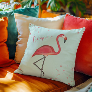 Cute Personalised Tropical Pink Flamingo Cushion