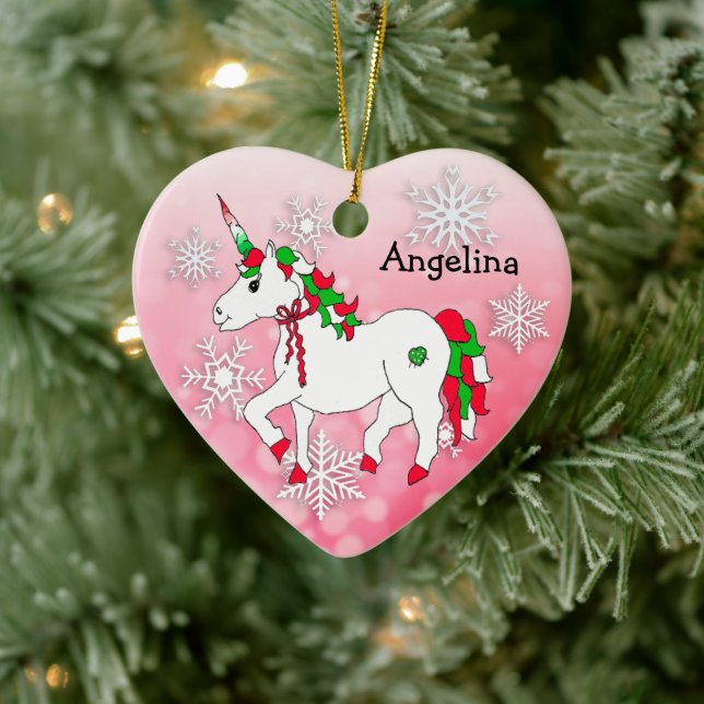 Cute Personalised Unicorn Girl's Name Christmas Ceramic Tree Decoration (Tree)